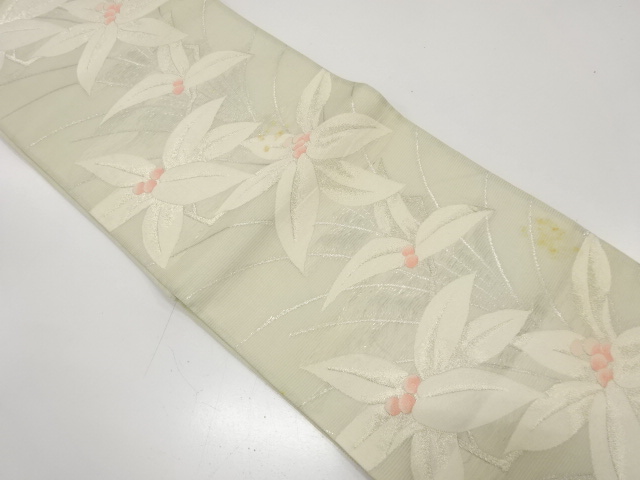 JAPANESE KIMONO / ANTIQUE FUKURO OBI FOR SUMMER / SILK / WOVEN PLANTS
